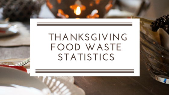 Thanksgiving food waste statistics banner with thanksgiving dinner in background