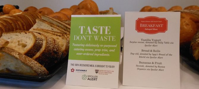 display on breakfast table encouraging patrons not to waste food