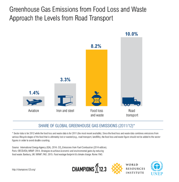 graph showing food loss and waste as top greenhouse gas emitter